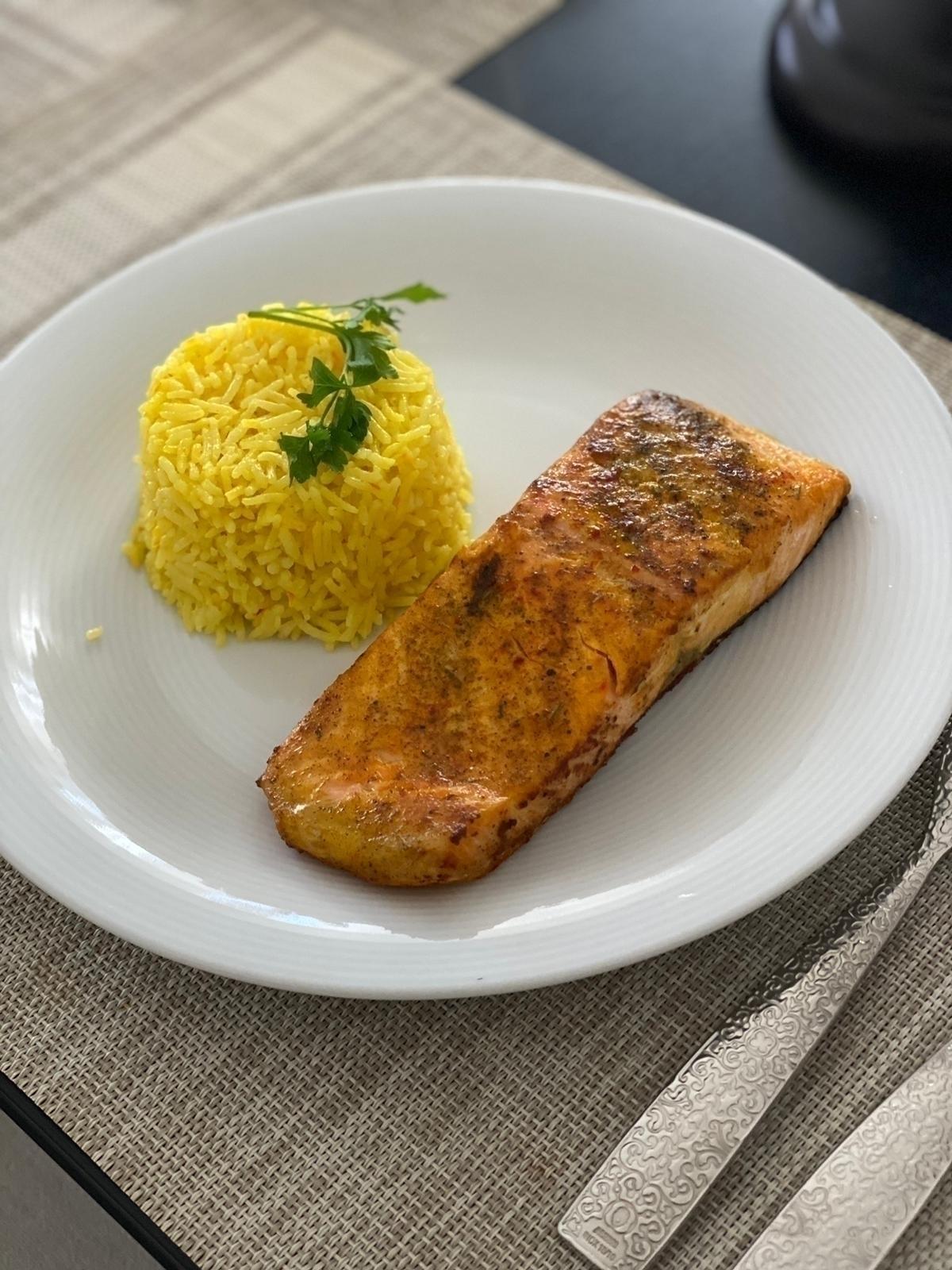 Pan-Seared Salmon with Rice