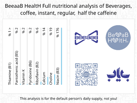 BeeaaB HealtH Analisi nutrizionale completa di Low Caffeine Instant Coffee Powder