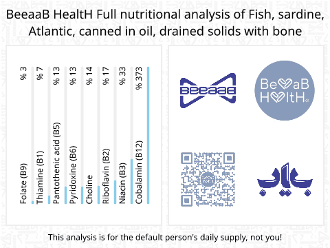 BeeaaB HealtH Analisi nutrizionale completa di Sardine atlantiche in scatola in olio con osso sgocciolato