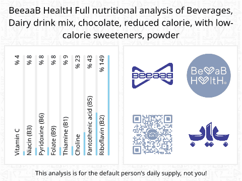 BeeaaB HealtH nutritional analysis of Beverages, Dairy drink mix, chocolate, reduced calorie, with low-calorie sweeteners, powder