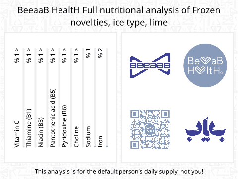 BeeaaB HealtH nutritional analysis of Frozen novelties, ice type, lime