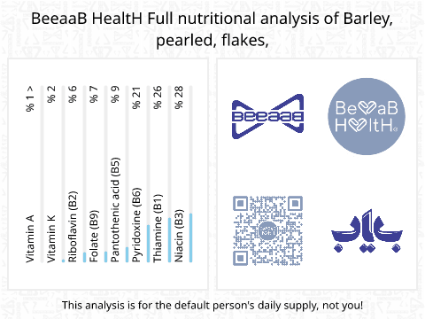 BeeaaB HealtH nutritional analysis of Barley, pearled, flakes,