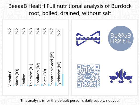 BeeaaB HealtH nutritional analysis of Burdock root, boiled, drained, without salt