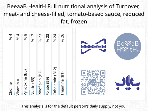 BeeaaB HealtH nutritional analysis of Turnover, meat- and cheese-filled, tomato-based sauce, reduced fat, frozen