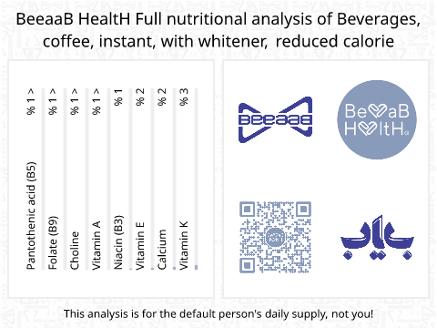 BeeaaB HealtH Analisi nutrizionale completa di Low Calorie Instant Coffee Powder