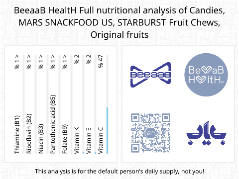 BeeaaB HealtH Analisi nutrizionale completa di Cioccolato frutta, marchio Starburst