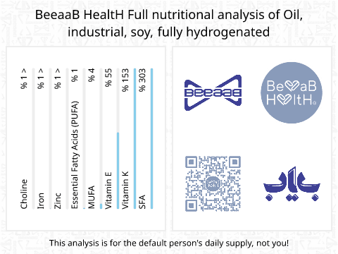 BeeaaB HealtH nutritional analysis of Oil, industrial, soy, fully hydrogenated