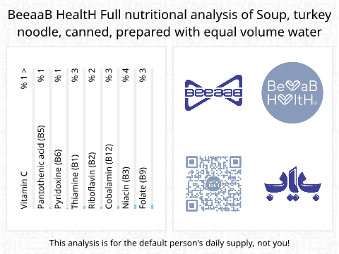 BeeaaB HealtH nutritional analysis of Soup, turkey noodle, canned, prepared with equal volume water