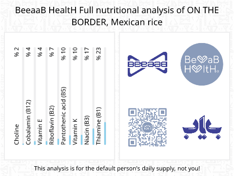 BeeaaB HealtH nutritional analysis of ON THE BORDER, Mexican rice