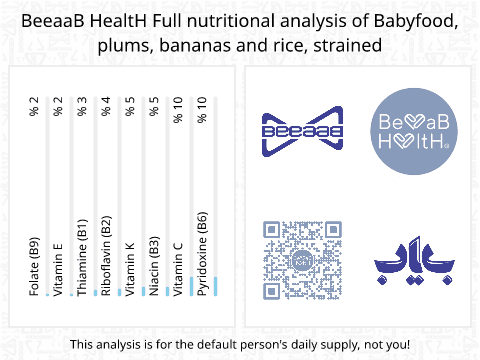BeeaaB HealtH nutritional analysis of Babyfood, plums, bananas and rice, strained