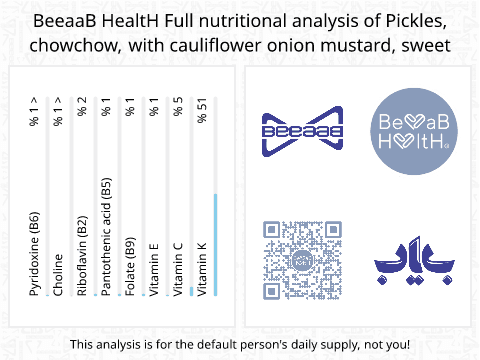 BeeaaB HealtH Analisi nutrizionale completa di Sottaceti di cavolfiore con cipolle e senape dolce