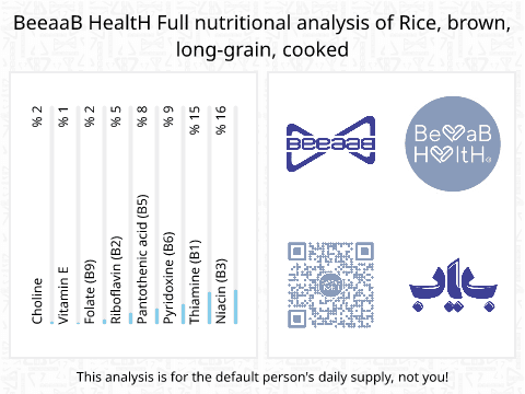 BeeaaB HealtH Analisi nutrizionale completa di Riso integrale a grano lungo cotto