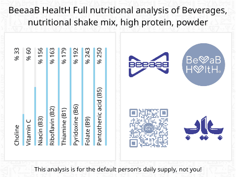 BeeaaB HealtH nutritional analysis of Beverages, nutritional shake mix, high protein, powder