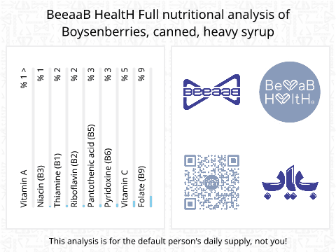 BeeaaB HealtH nutritional analysis of Boysenberries, canned, heavy syrup