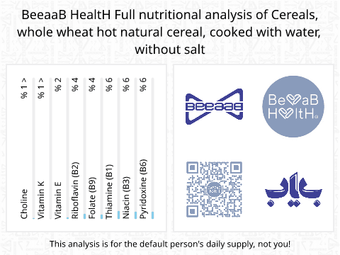 BeeaaB HealtH Analisi nutrizionale completa di Seriali della colazione di grano integrale con acqua senza sale